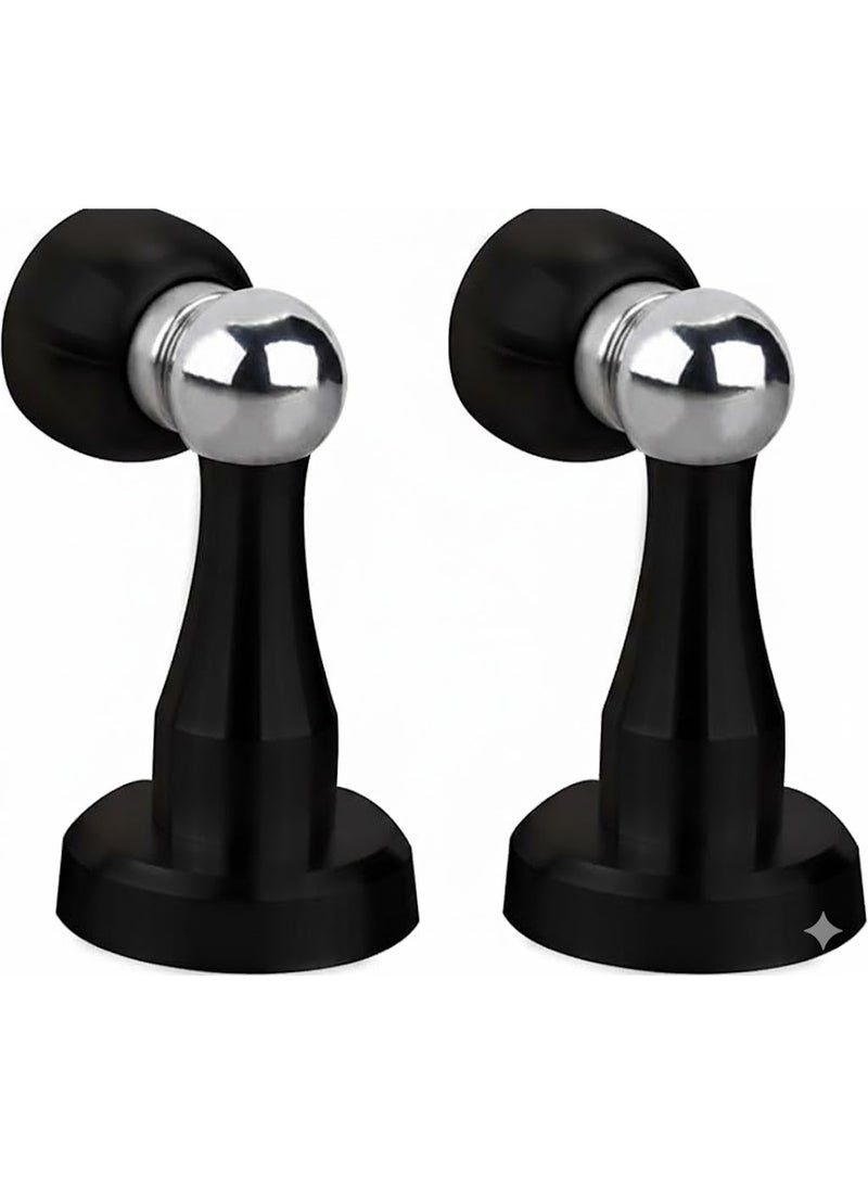 سدادة باب مغناطيسية من الفولاذ المقاوم للصدأ بزاوية 360 درجة، مقاس 10.1 سم، للمنزل والمكتب والفندق، تثبت على الحائط والأرض لحمل الأبواب الخشبية/الزجاجية/بي في سي، من قطعتين أسود - Image 1